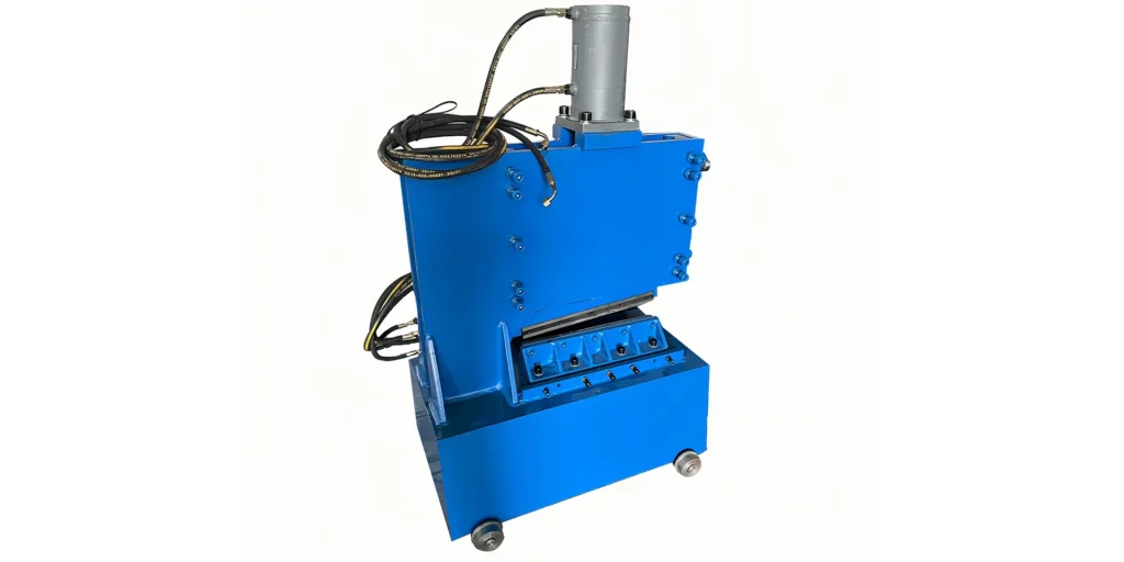 Hydraulic shearing machine for cut to length line preparation
