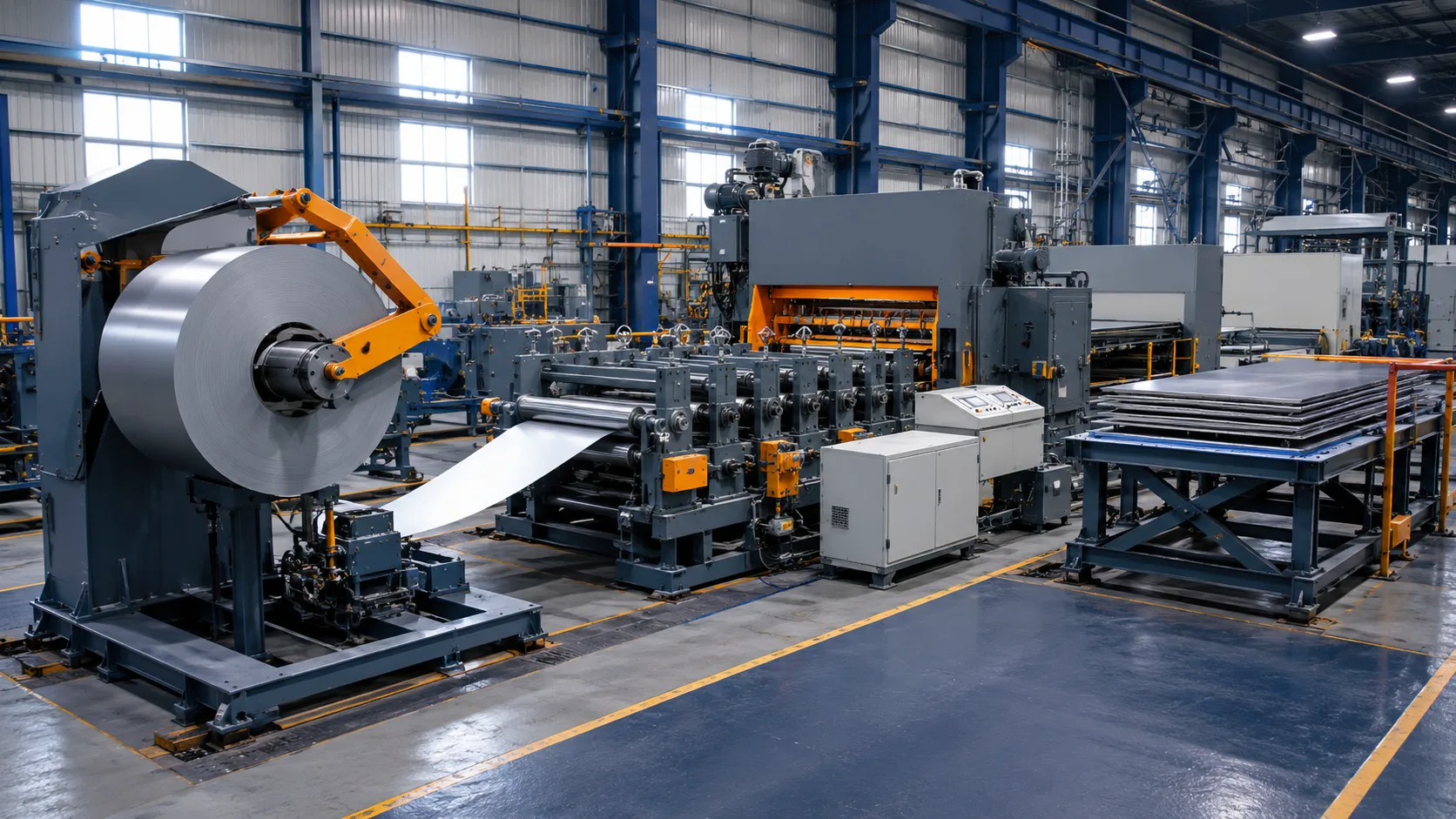 Complete cut to length line for steel coil processing