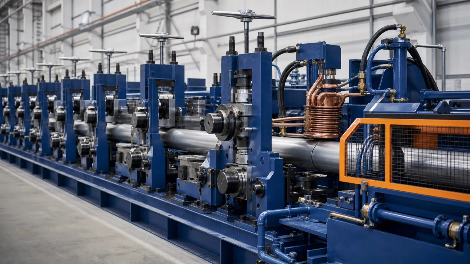 FX76 ERW tube mill line for larger structural tube with workshop and material-flow planning