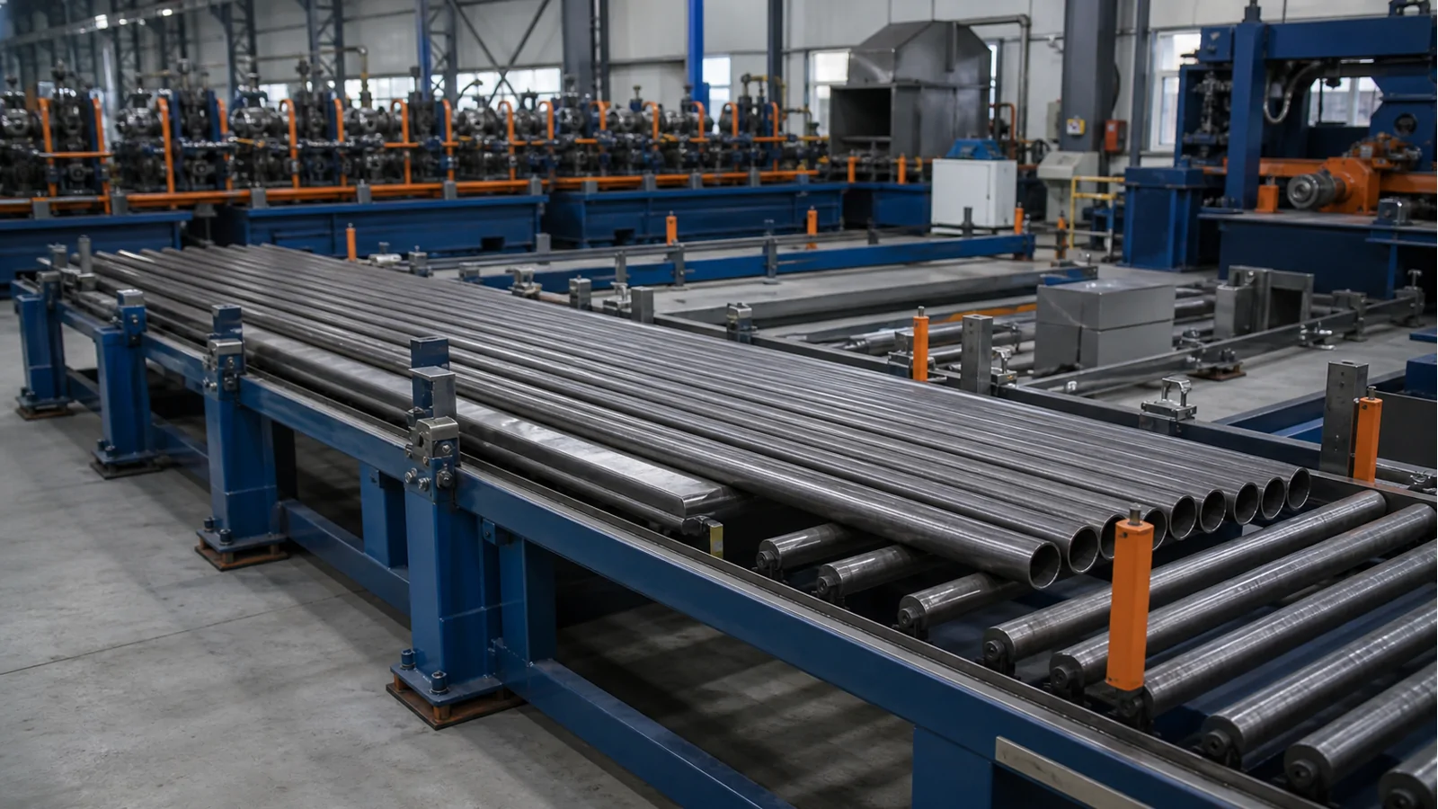 Run-out table for finished steel tube transfer