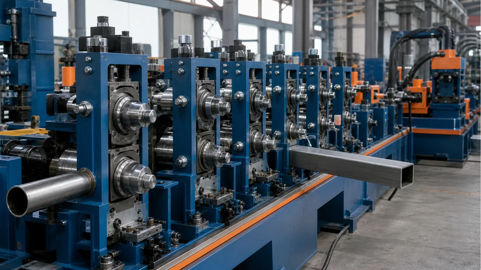 Square tube mill sizing section for shape control