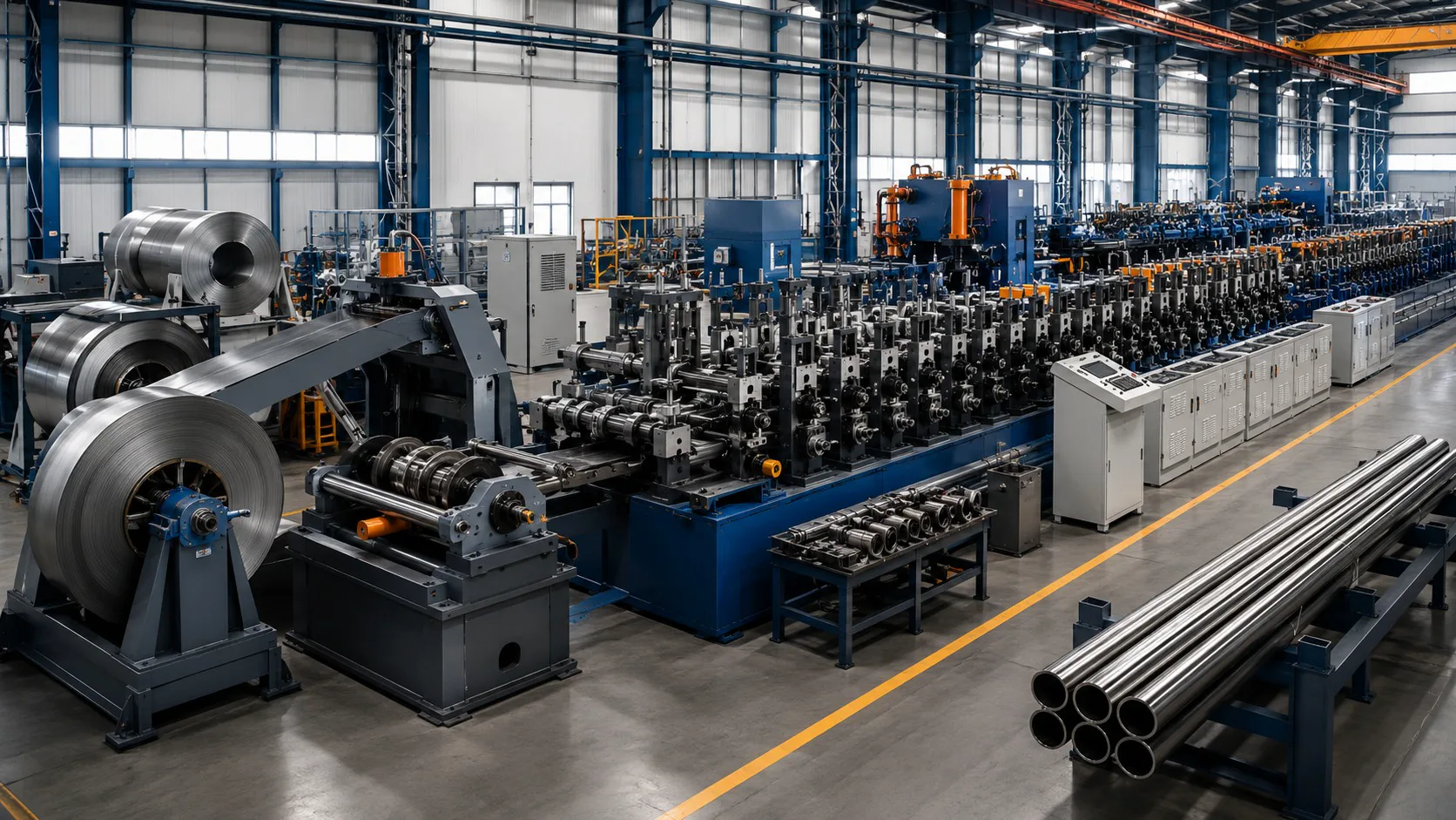 Complete welded steel pipe making machine production line
