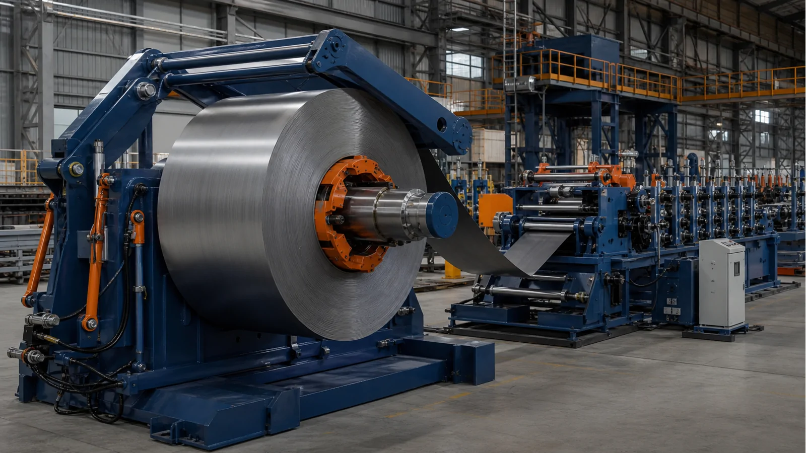Steel coil uncoiler for tube mill strip feeding