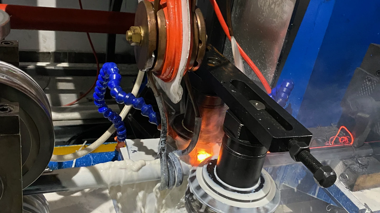 High frequency welding section in an ERW tube mill
